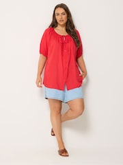 Yours Curve Red Stripe Boho Blouse - Image 2 of 5