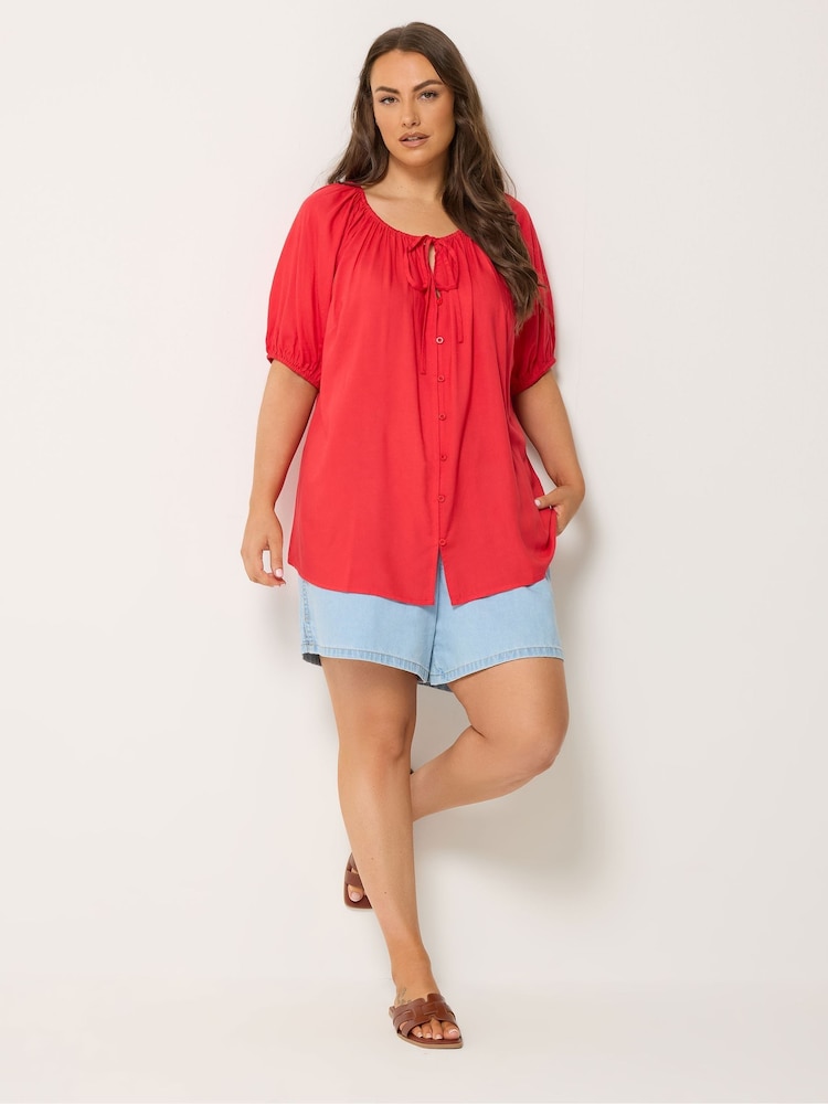 Yours Curve Red Stripe Boho Blouse - Image 2 of 5 Yours Curve Red Stripe Boho Blouse - Image 2 of 5
