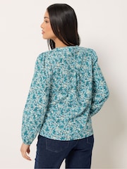 M&Co Blue Petite Ditsy Half Placket Long Sleeve Top - Image 3 of 5