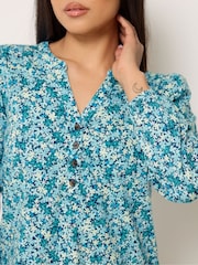 M&Co Blue Petite Ditsy Half Placket Long Sleeve Top - Image 4 of 5