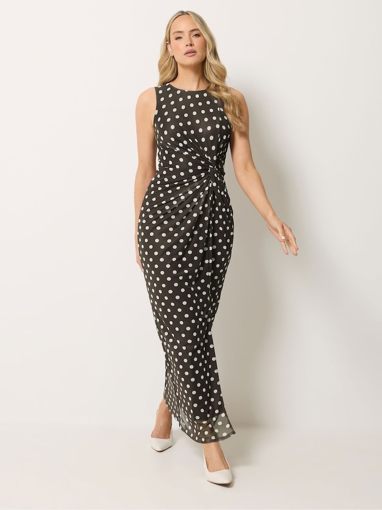 Long Tall Sally Brown Polkadot Side Twist Dress - Image 2 of 5 Long Tall Sally Brown Polkadot Side Twist Dress - Image 2 of 5