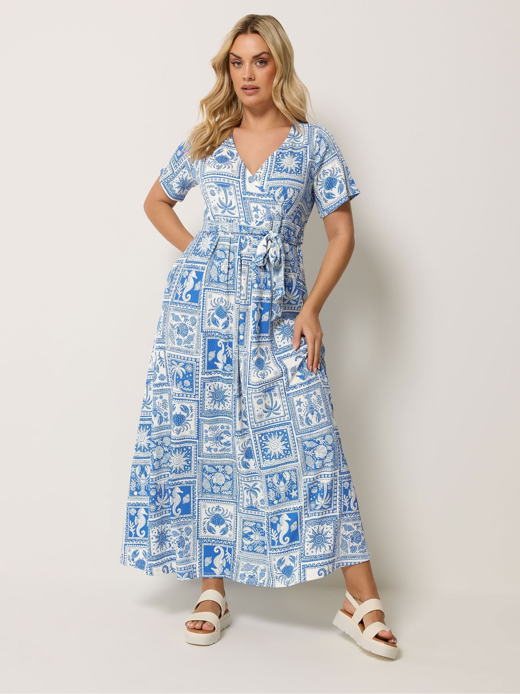 Yours Curve Women's Blue Wrap Front Dress