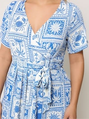 Yours Curve Blue Wrap Front Dress - Image 4 of 5