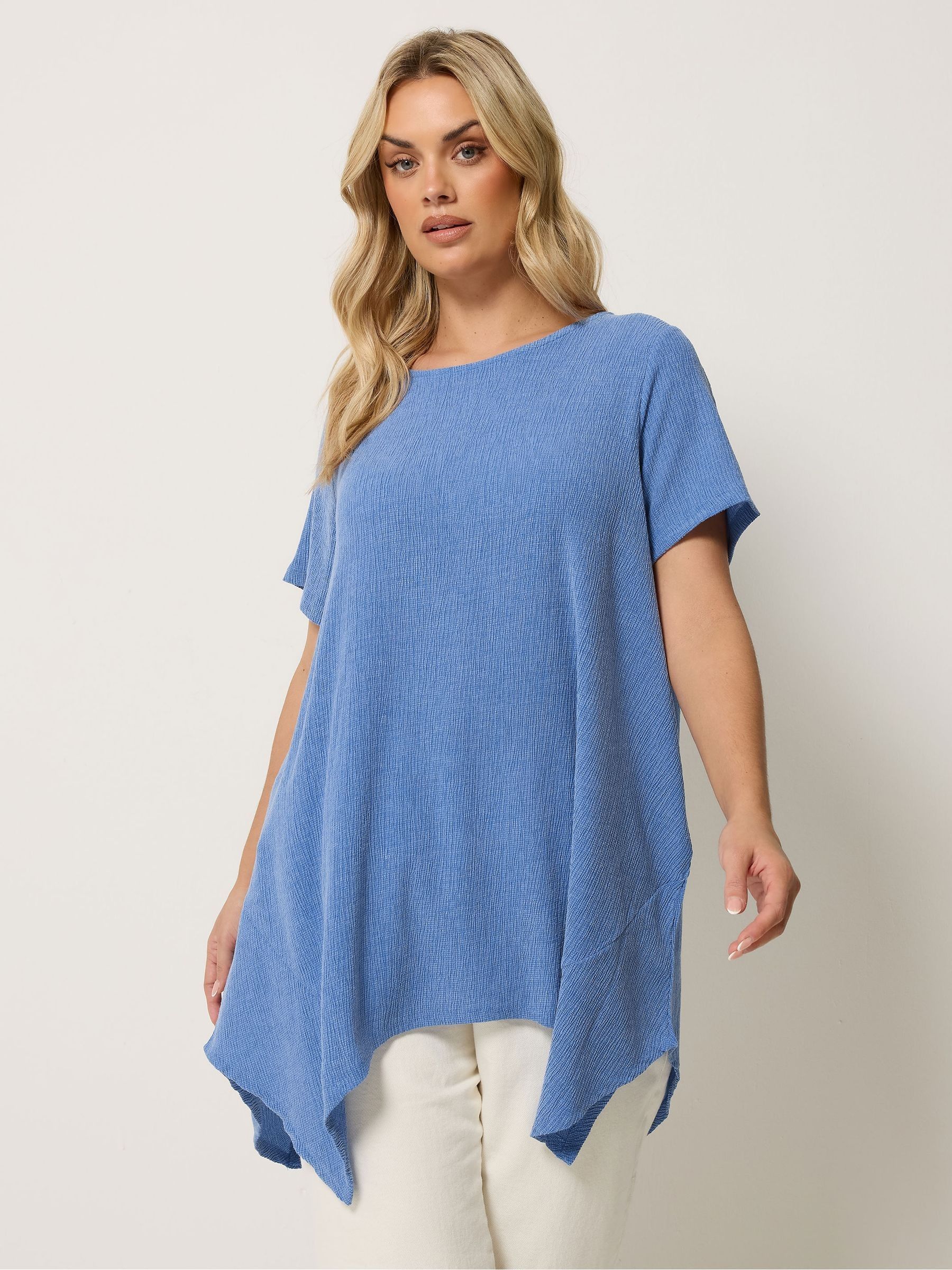Buy Yours Curve Blue Textured Hanky Hem Top from Next Romania
