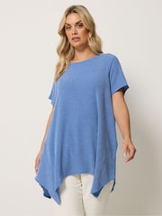 Yours Curve Blue Textured Hanky Hem Top - Image 1 of 5