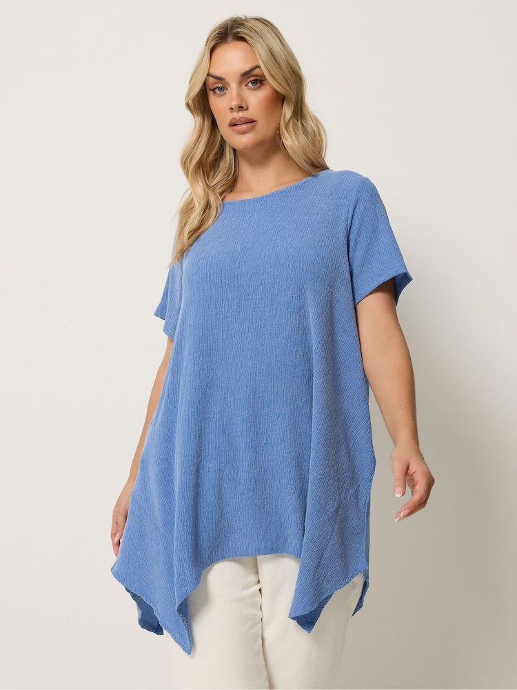 Yours Curve Blue Textured Hanky Hem Top - Image 1 of 5 Yours Curve Blue Textured Hanky Hem Top - Image 1 of 5