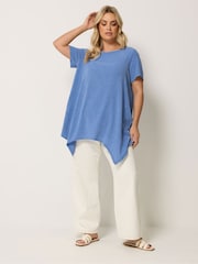 Yours Curve Blue Textured Hanky Hem Top - Image 2 of 5