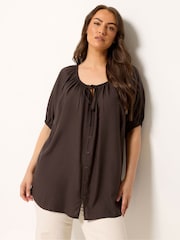 Yours Curve Brown Stripe Boho Blouse - Image 1 of 5