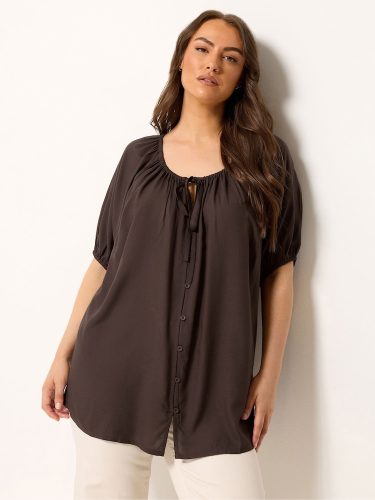 Yours Curve Brown Stripe Boho Blouse - Image 1 of 5 Yours Curve Brown Stripe Boho Blouse - Image 1 of 5