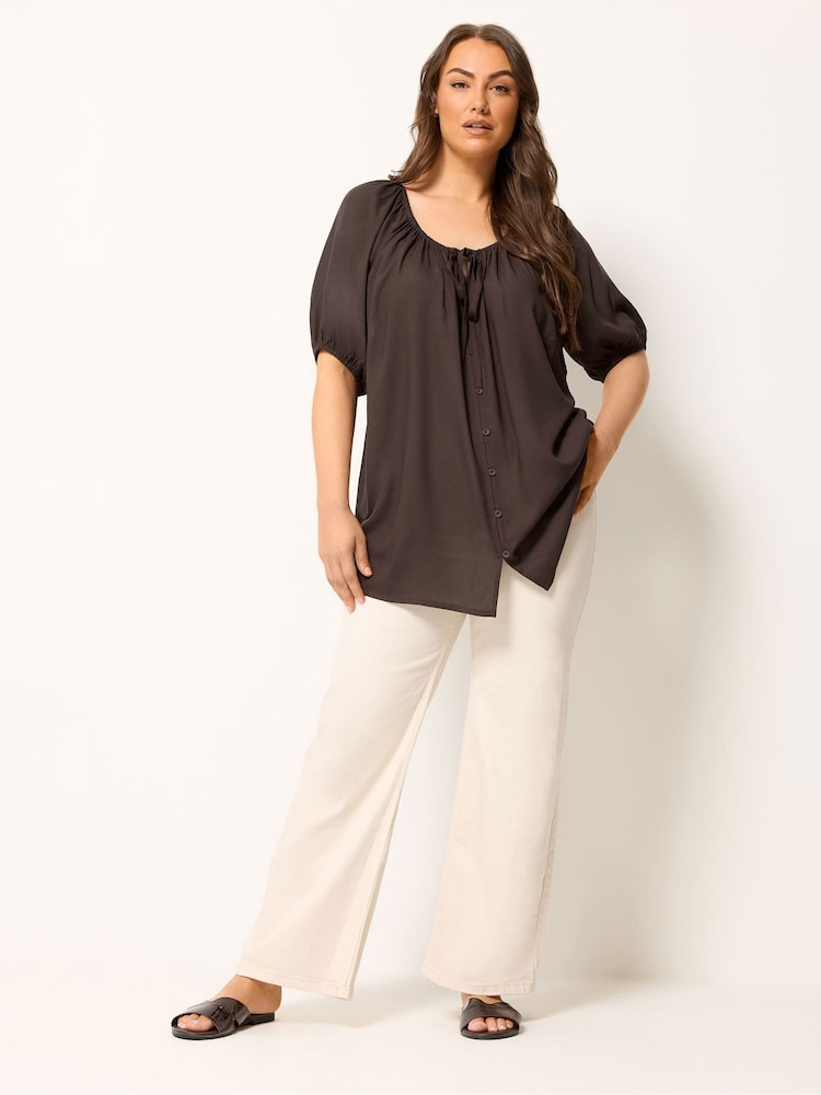 Yours Curve Brown Stripe Boho Blouse - Image 2 of 5 Yours Curve Brown Stripe Boho Blouse - Image 2 of 5
