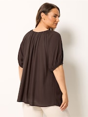 Yours Curve Brown Stripe Boho Blouse - Image 3 of 5
