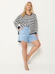 Yours Curve Blue Stripe Crew Neck Cardigan - Image 3 of 6