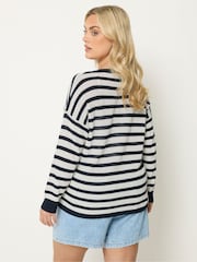 Yours Curve Blue Stripe Crew Neck Cardigan - Image 4 of 6