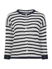 Yours Curve Blue Stripe Crew Neck Cardigan - Image 6 of 6