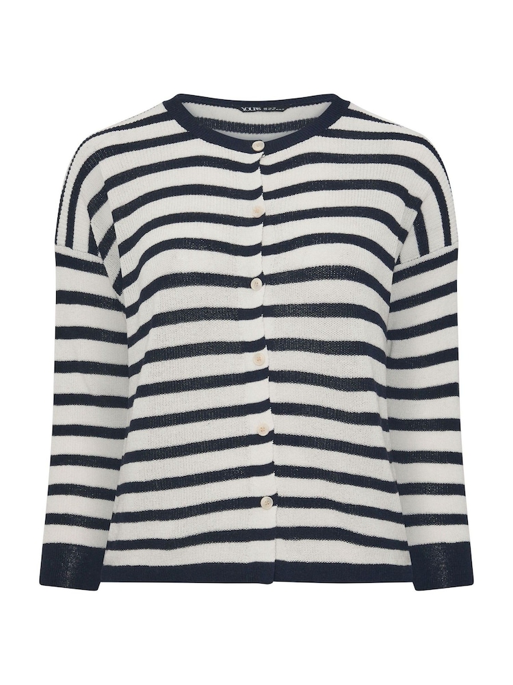 Yours Curve Blue Stripe Crew Neck Cardigan - Image 6 of 6 Yours Curve Blue Stripe Crew Neck Cardigan - Image 6 of 6