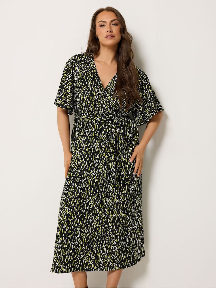 Yours Curve Black Wrap Front Dress - Image 1 of 5