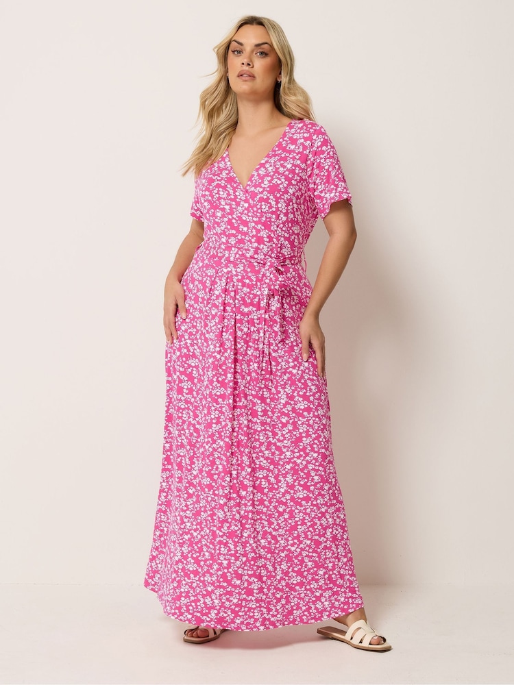 Yours Curve Pink Wrap Front Dress - Image 2 of 5