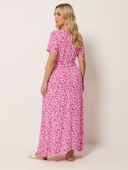 Yours Curve Pink Wrap Front Dress - Image 3 of 5