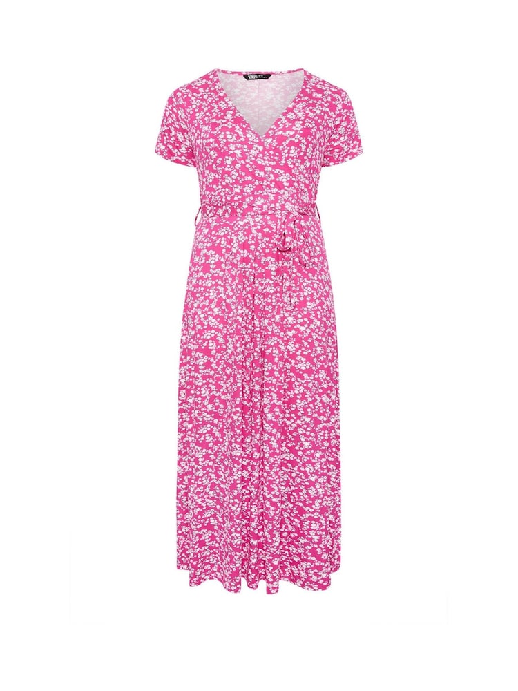 Yours Curve Pink Wrap Front Dress - Image 5 of 5