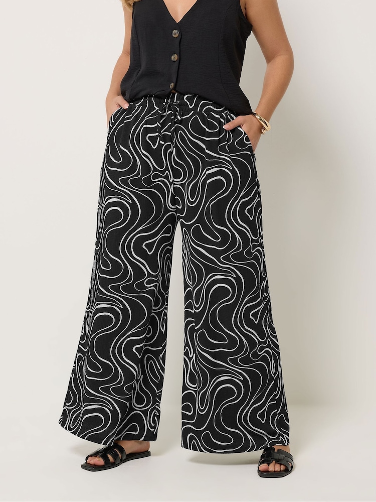 Yours Curve Black Wide Leg Trousers - Image 1 of 5
