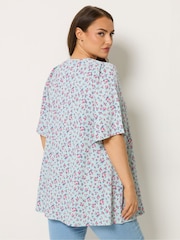 Yours Curve Blue Textured Pleated Front Swing Top - Image 4 of 4