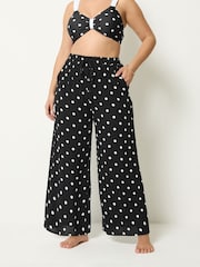 Yours Curve Black Polka Dot Wide Leg Crinkle Trousers - Image 2 of 5