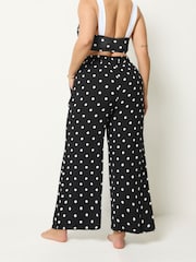 Yours Curve Black Polka Dot Wide Leg Crinkle Trousers - Image 3 of 5