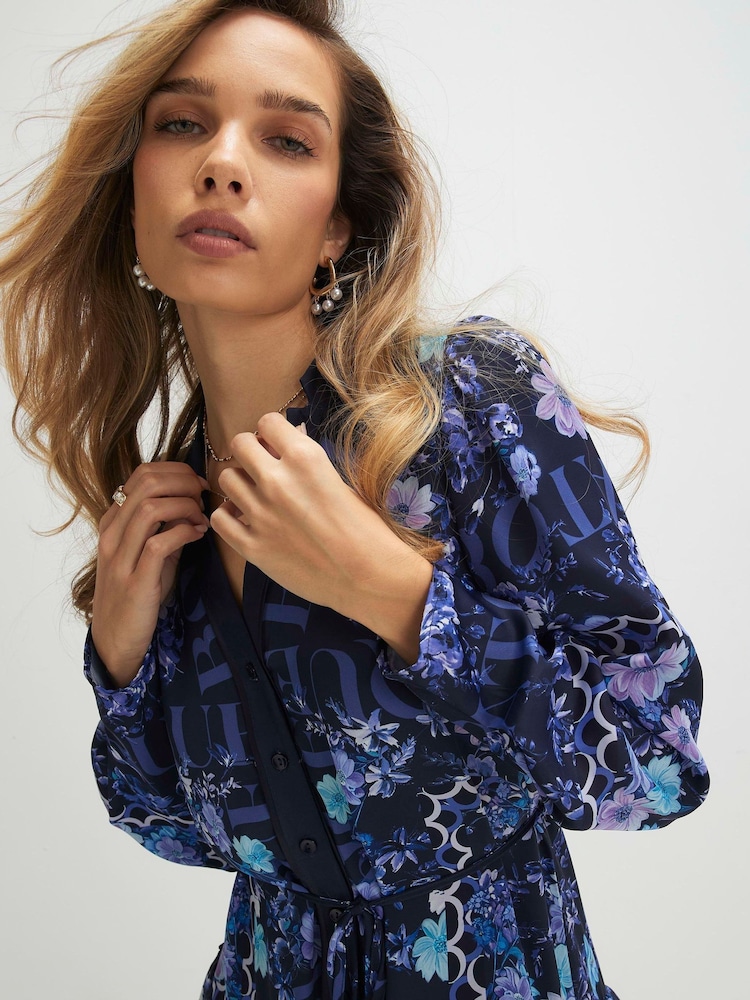 River Island Blue Long Sleeve Floral Mini Shirt Dress - Image 4 of 4 River Island Blue Long Sleeve Floral Mini Shirt Dress - Image 4 of 4