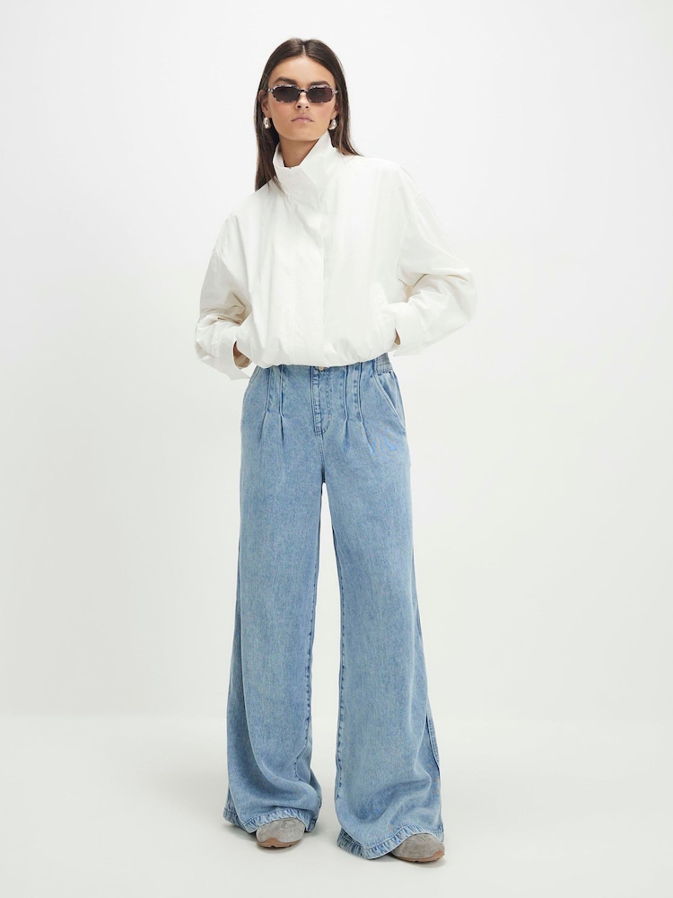 River Island Blue High Waisted Elasticated Dart Front Wide Leg Jeans - Image 1 of 4