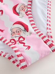 Pink/White Stripe Christmas Santa Scoop Tummy Control Swimsuit - Image 7 of 7