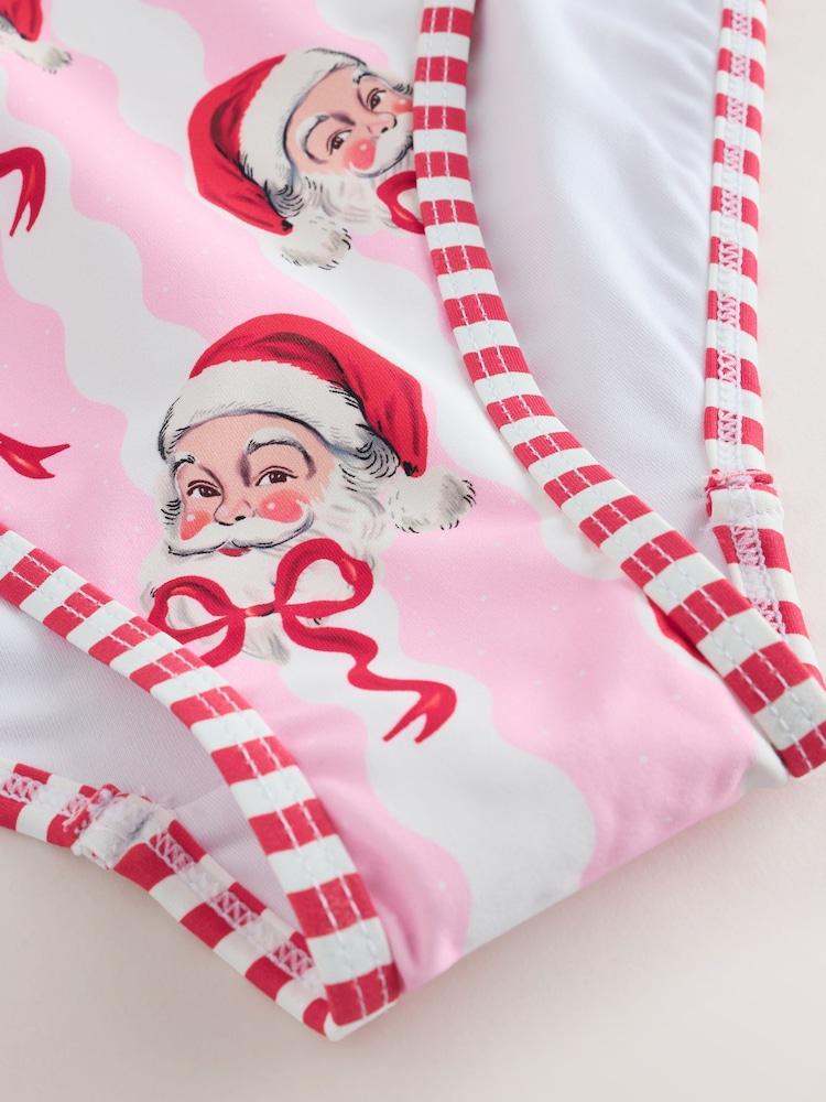 Pink/White Stripe Christmas Santa Scoop Tummy Control Swimsuit - Image 7 of 7 Pink/White Stripe Christmas Santa Scoop Tummy Control Swimsuit - Image 7 of 7