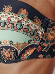 Navy/Peach Floral Wired Balcony Bandeau Bikini Top - Image 4 of 8