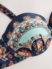 Navy/Peach Floral Wired Balcony Bandeau Bikini Top - Image 5 of 8