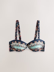 Navy/Peach Floral Wired Balcony Bandeau Bikini Top - Image 8 of 8