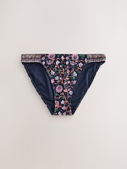 Navy Pink Floral Print High Leg Bikini Bottoms - Image 6 of 8