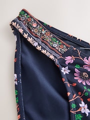 Navy Pink Floral Print High Leg Bikini Bottoms - Image 7 of 8