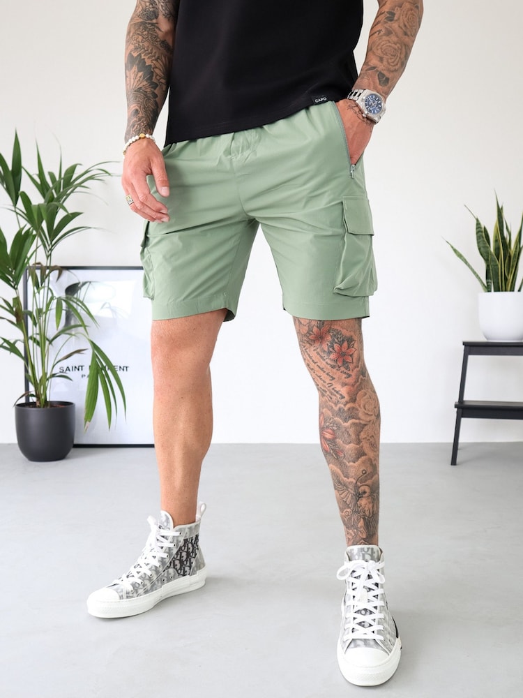 CAPO Green Lightweight Cargo Shorts - Image 2 of 6