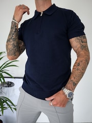 CAPO Egyptian Cotton Short Sleeve Zip Polo Shirt - Imagen 1 de 5