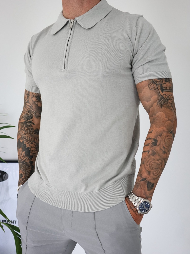 CAPO Natural Egyptian Cotton Short Sleeve Zip Polo Shirt - Image 1 of 6