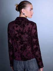 Wine Flocked Velvet Floral V-Neck Long Sleeve Shirt - Image 2 of 6