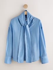 Світло-блакитний - N. Premium Scarf Detail V-Neck Blouse - Image 1 of 3