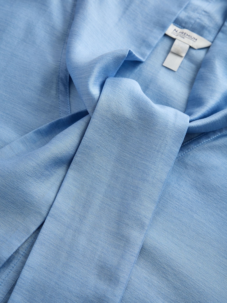 Світло-блакитний - N. Premium Scarf Detail V-Neck Blouse - Image 3 of 3