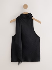 Black Fringe Tassel Scarf Satin Halter Top - Image 7 of 9