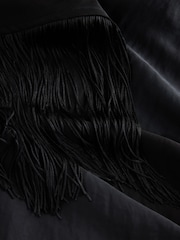 Black Fringe Tassel Scarf Satin Halter Top - Image 8 of 9