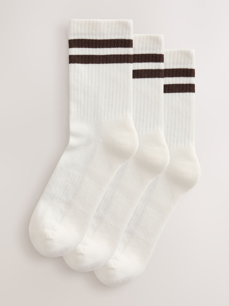 White/Tonal Stripe Cushion Sole Ribbed Sport Ankle With Arch Support Socks 3 Pack - Image 1 of 4