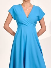 Jolie Moi Blue Printed Scuba Dipped Hem Maxi Dress - Image 3 of 6