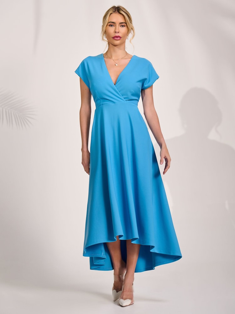 Womens Jolie Moi Blue Printed Scuba Dipped Hem Maxi Dress US 8