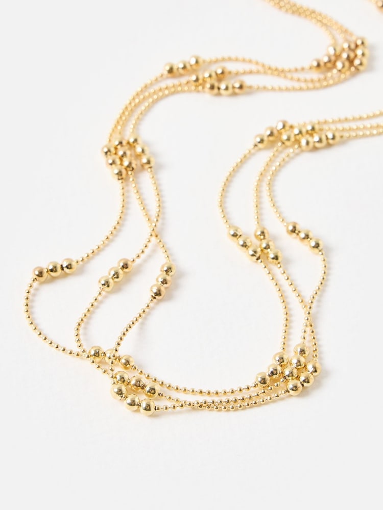 Oliver Bonas Gold Tone Drew Triple Row Ball Detail Necklace - Image 2 of 4