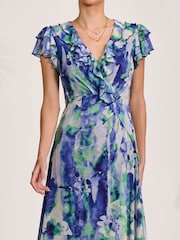 Jolie Moi Blue Ruffle V-Neck Mesh Maxi Dress - Image 3 of 6