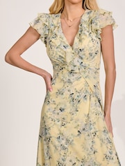 Jolie Moi Yellow Ruffle V-Neck Mesh Maxi Dress - Image 3 of 6